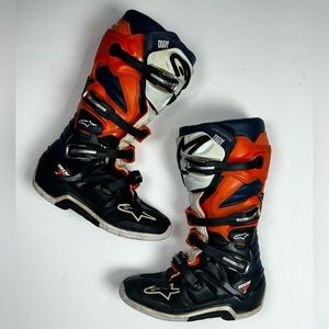 Alpine Star Tech-7 Boots, Size 9, Black/Blue/Orange/White